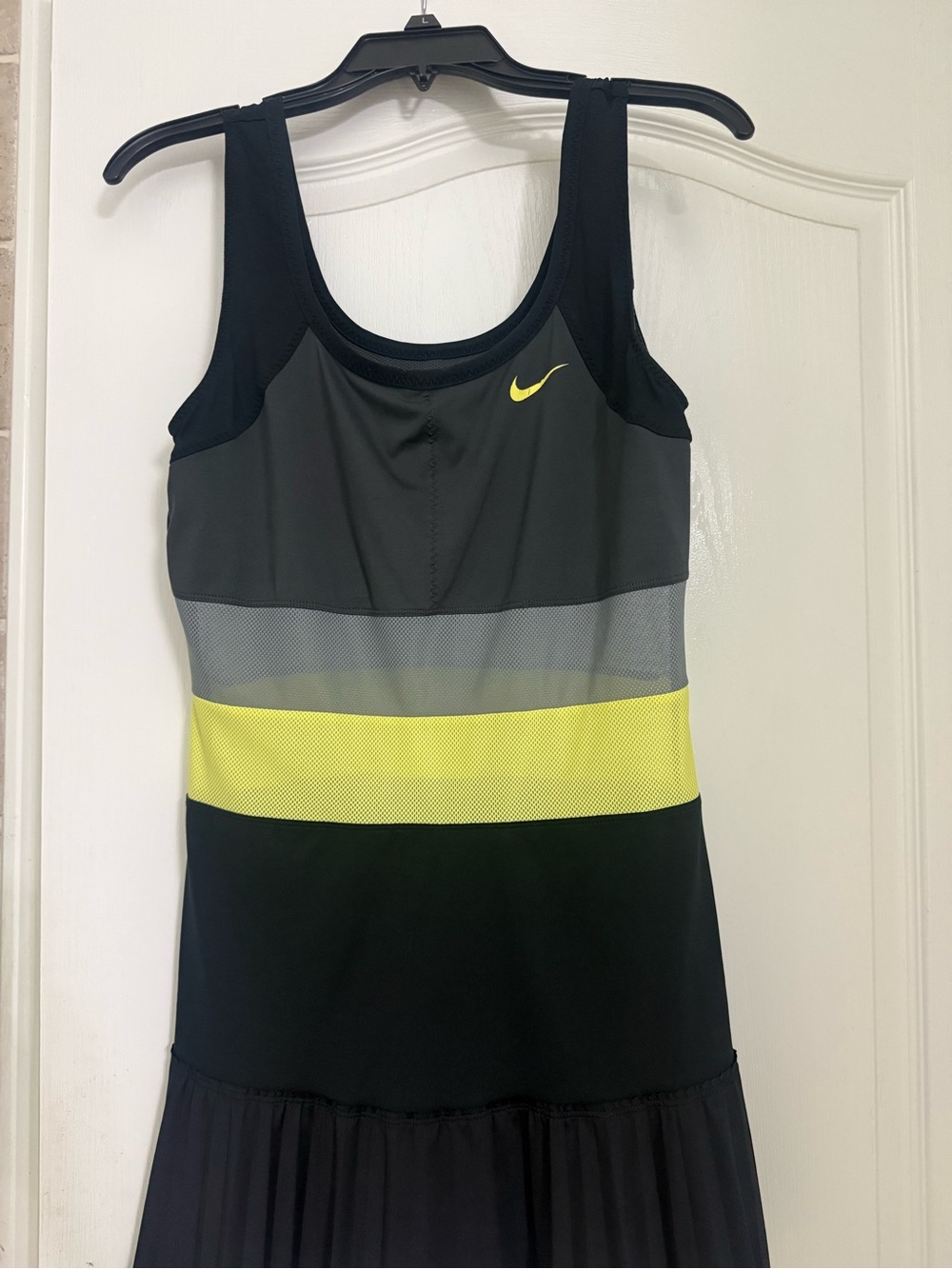 Nike Women's Black tennis Dress with Neon Yellow & Gray Bands